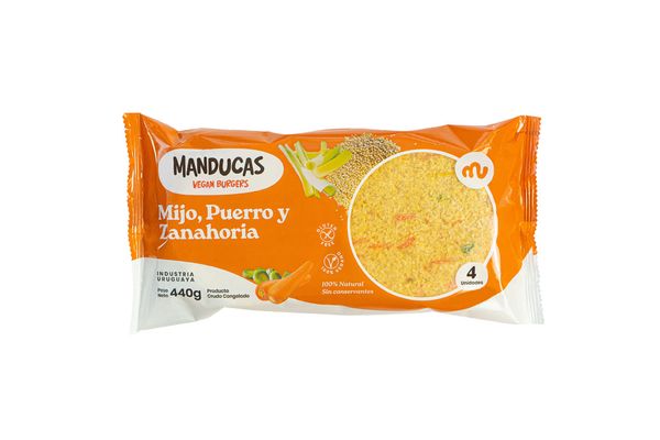Hamburguesas Veganas MANDUCAS sabor Mijo, Puerro y Zanahoria 440 gr en Tienda Inglesa