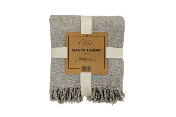 Manta Throw Chenille TIENDA CASA Gris 130 x 170 cm en Tienda Inglesa