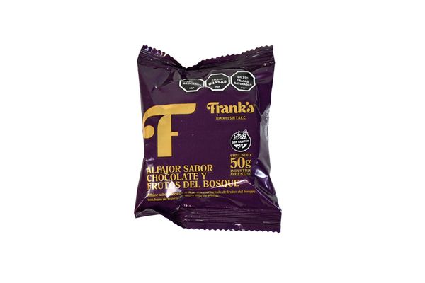 Alfajor FRANKS sabor Chocolate y Frutos del Bosque sin Gluten 50 gr en Tienda Inglesa