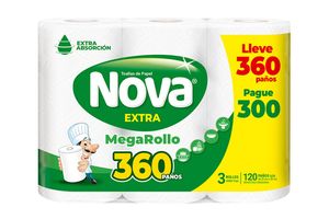 Toalla de Papel NOVA Extra Megarrollo 3 Rollos x 360 Paños en Tienda Inglesa