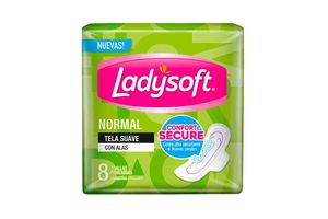 Toallas Femeninas LADYSOFT Normal con Alas Tela Suave x 8 Unidades en Tienda Inglesa