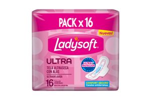 Toallas Femeninas LADYSOFT  Ultradelgada con Alas Tela Seca x 16 Unida... en Tienda Inglesa