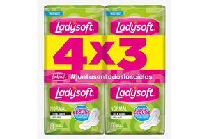 Pack 4x3 Toallas Femeninas LADYSOFT Normal con Alas Tela Suave x 8 Uni... en Tienda Inglesa