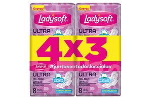 Pack 4x3 Toallas Femeninas LADYSOFT Ultra Delgada Tela Suave x 8 Unida... en Tienda Inglesa