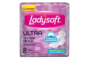 Toallas Femeninas LADYSOFT Ultradelgada con Alas Tela Suave x 8 Unidad... en Tienda Inglesa