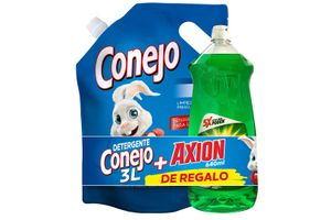 Jabón Líquido para Ropa CONEJO Fresh 3 L + Detergente AXION 640 ml en Tienda Inglesa