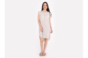 Vestido Cuello Mao Raya de Mujer Beige Talle S en Tienda Inglesa
