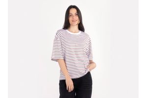 Remera Corta Rayas de Mujer Marrón y Blanco Talle L en Tienda Inglesa